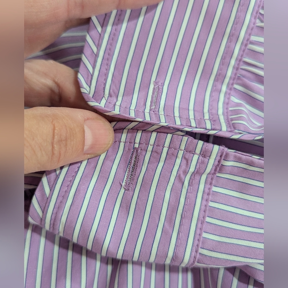 Talbots Haberdashery Petite Purple White Stripe LS Cotton Fitted Shirt Size 22W - Picture 7 of 11